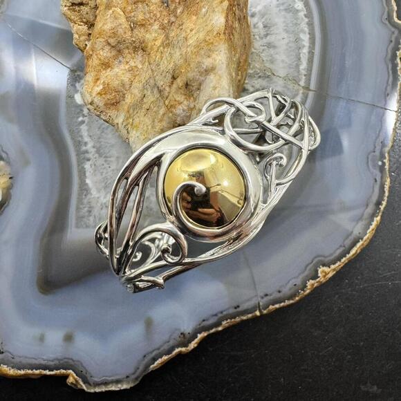 Carolyn Pollack Sterling Silver & Brass Dome Decorated Bracelet For Women - Picture 2 of 10